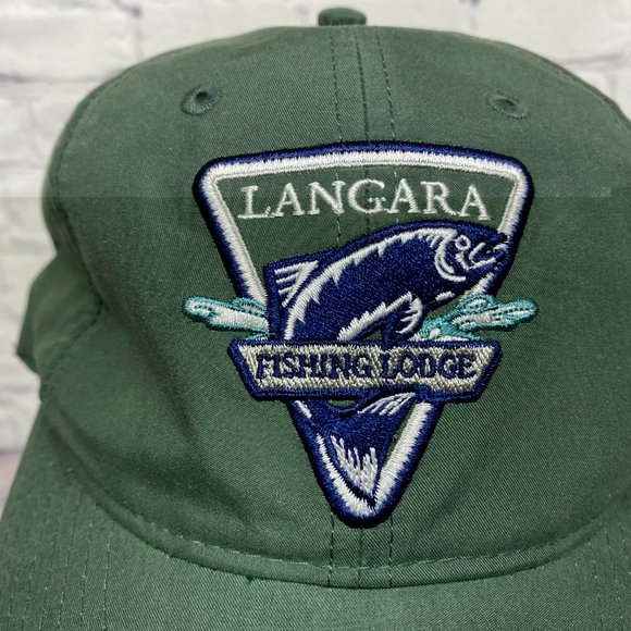 LANGARA Fishing Lodge Hat Cap Strap Back Green Long Bill Embroidered Polyester - Picture 6 of 9